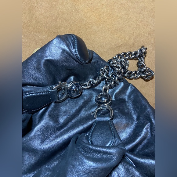 GUCCI black leather Hobo bag galaxy chain / with dustbag and Gucci cards - Picture 10 of 14